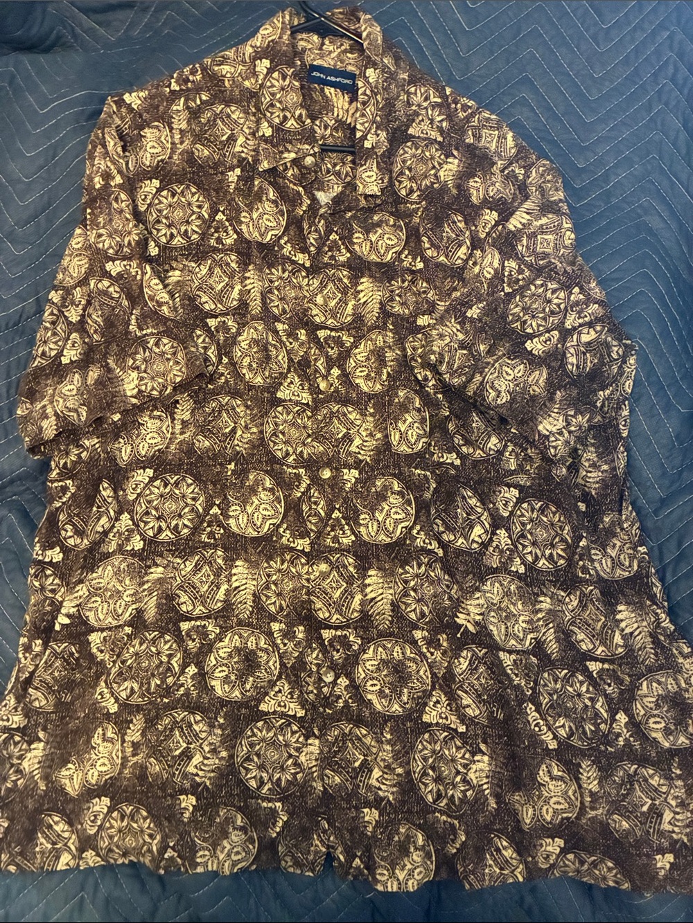 John Ashford Brown and Cream Printed Button-Up Shirt